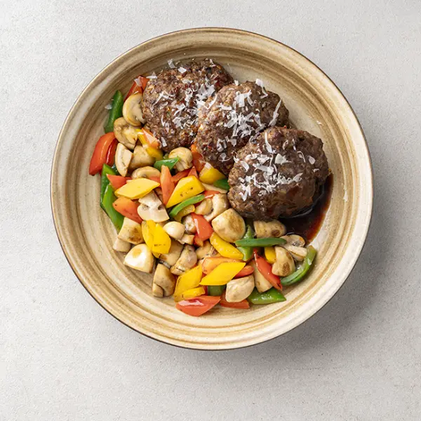 Beef Hamburger Bowl With Bell Pepper & Mushroom